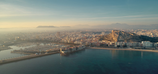 Fototapeta na wymiar Aerial waterside photography drone point view Alicante cityscape. Spain