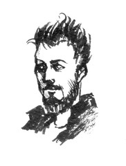 The man with beard and mustache. Ink Portrait.Graphic illustration.