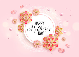 Fototapeta na wymiar Happy mother's day layout design with roses, lettering, ribbon, frame, dotted background. Vector illustration. Best mom / mum ever cute feminine design for menu, flyer, card, invitation.