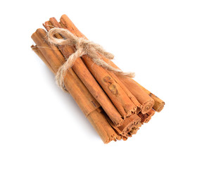 Cinnamon sticks from Sri Lanka isolated on white background
