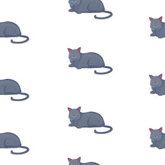 Vector cat seamless pattern. Cute black kitten in cartoon style