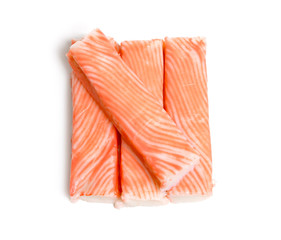 Crab sticks, krab sticks, imitation crab meat or seafood sticks. Isolated on white. © spline_x
