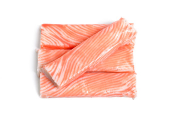 Crab sticks, krab sticks, imitation crab meat or seafood sticks. Isolated on white. © spline_x