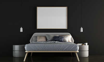 Modern minimal bedroom interior design and black texture wall pattern background 