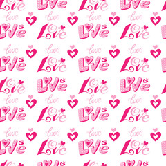Love. Seamless pattern. Background of Valentines day. Lettering