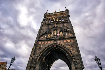 Old town tower at the end of Charles bridge, Prague