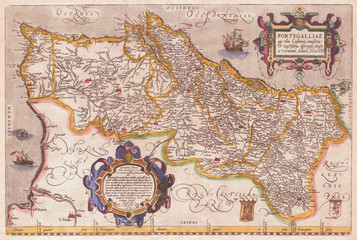 1579, Ortelius Map of Portugal, Porvgalliae, Abraham Ortelius, also Orthellius, 1527 – 1598, Flemish, Netherlandish cartographer and geographer