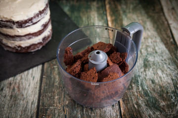 Preparing dark chocolate cake