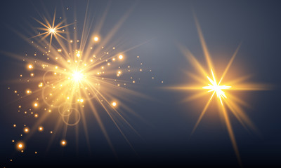 Glow light effect. Vector illustration. Christmas flash Concept. Vector illustration of abstract flare light rays. A set of stars, light and radiance, rays and brightness.