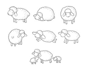 Cute cartoon sheep set. Farm animals. Funny lambs. good night sweet dreams