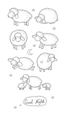 Cute cartoon sheep set. Farm animals. Funny lambs. good night sweet dreams