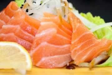 Overhead japanese sushi food. Maki ands rolls with tuna, salmon, shrimp, crab and avocado. Top view of assorted sushi, all you can eat menu. Rainbow sushi roll, uramaki, hosomaki and nigiri.