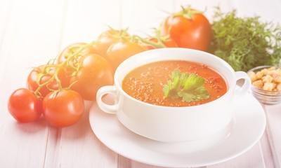 Tomato soup on desk