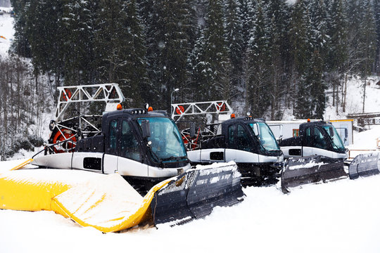 New modern snow plows at mountain resort