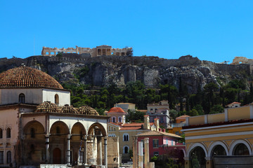 From Monastiraki, neighborhood in Athens, view on the Acropolis