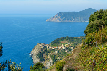 Fototapeta na wymiar View of Corniglia from mountain. Cinque Terre. Italy