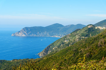 View of Corniglia from mountain. Cinque Terre. Italy