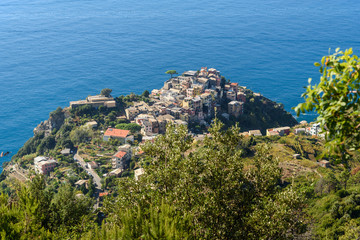 Fototapeta na wymiar View of Corniglia from mountain. Cinque Terre. Italy