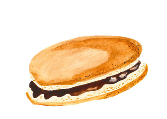 Traditional Japanese sweets in watercolor