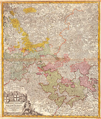 1730, Homann Map of the Lower Rhine, Frankfort, Cologne, Coln, Heidelberg, etc.