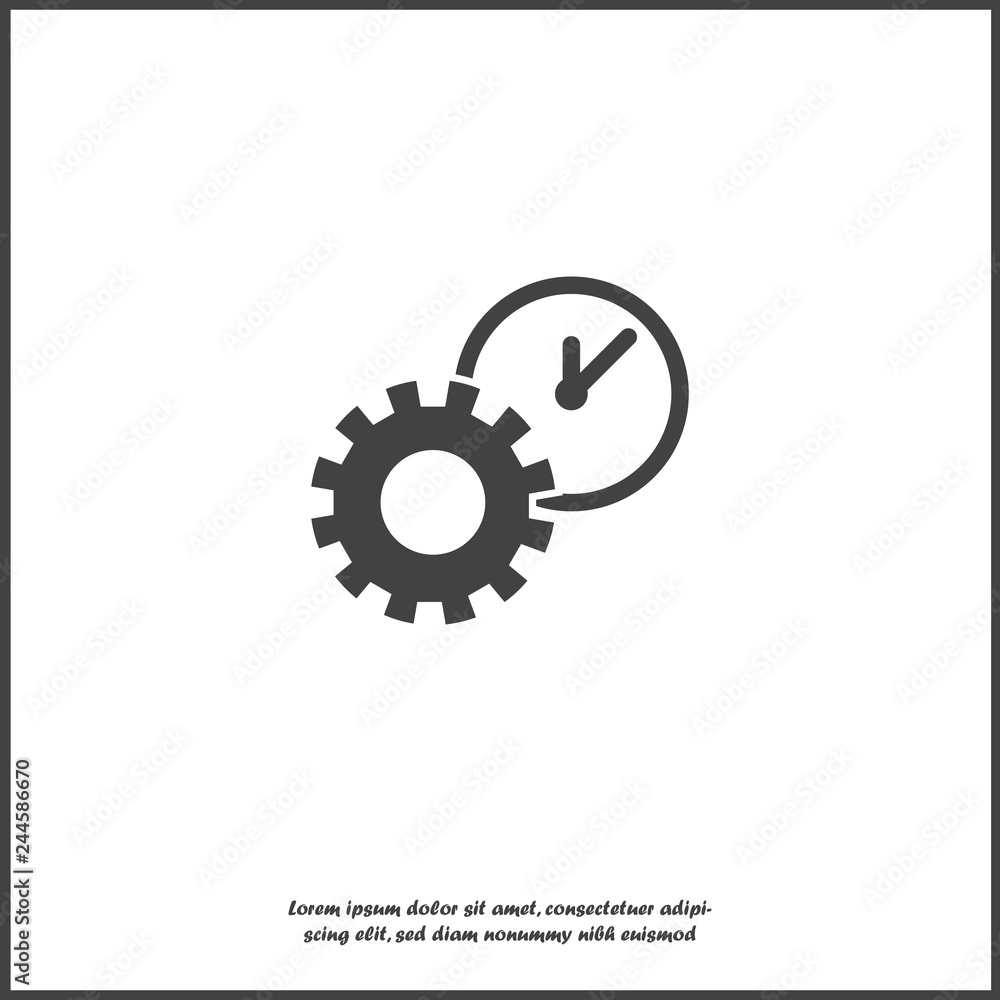 Poster vector icon gears wheel and clock the working process. illustration gears in motion on white isolate