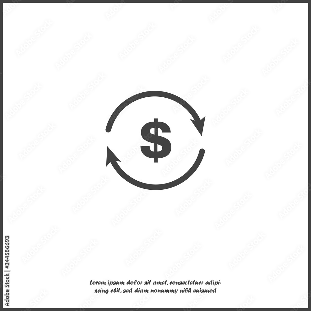 Poster vector circle icon with arrow and dollar sign. currency exchange symbol on white isolated background