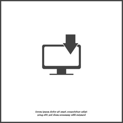 Vector illustration of a modern computer monitor with arrow. Monitor with white blank screen on white isolated