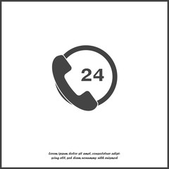 Vector phone icon. Support 24 hours a day. Round the clock on white isolated background