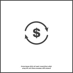 Vector circle icon with arrow and dollar sign. Currency exchange symbol on white isolated background.