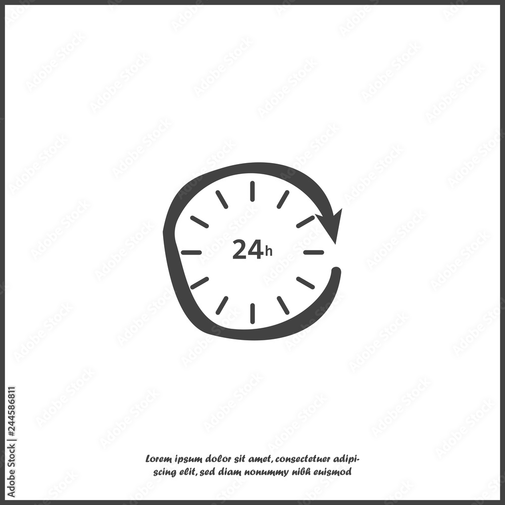 Poster vector hour icon. support 24 hours a day. round the clock on white isolated background