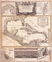 Fototapeta na wymiar 1737, Homann Heirs, D'Anville Map of Florida and the West Indies