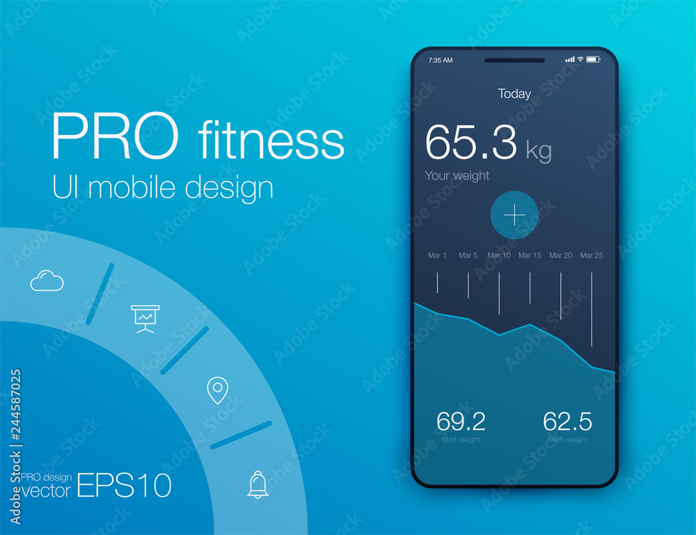 Poster fitness app. ui ux design. ui design concept with web elements