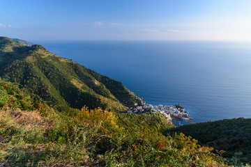 View of Vernazza from mountain. Cinque Terre. Italy
