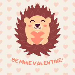 Cute hedgehog illustration with heart - valentine's day greeting card