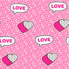 Cute romantic lol doll style seamless pattern background for valentine's day or girly designs - repeat pattern with pop art elements