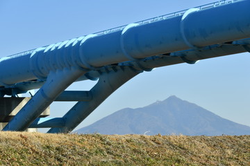 Kokai river bank backgrounds, Kasumigaura water pipe bridge