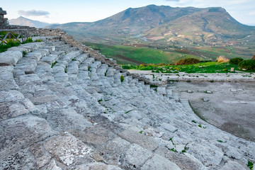Ancient Greek amphitheatre in Segesta with beautiful landscape of Sicily