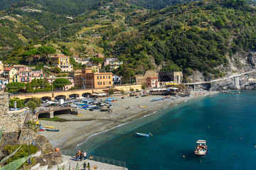 Fototapeta na wymiar View of beach in Monterosso al mare. Cinque Terre. Italy