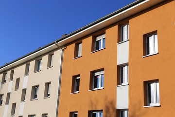Fototapeta na wymiar Apartment building with new facade painting