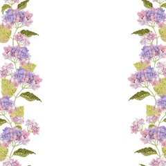 a frame of watercolors of hydrangeas