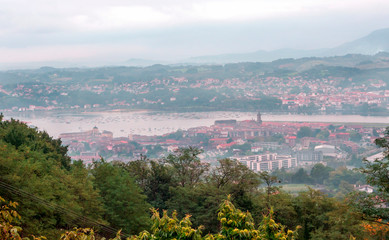 Aerial view of Irun in the Basque Country on a cloudy day
