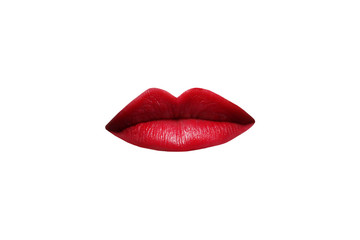 Female lips with red lipstick close up isolated