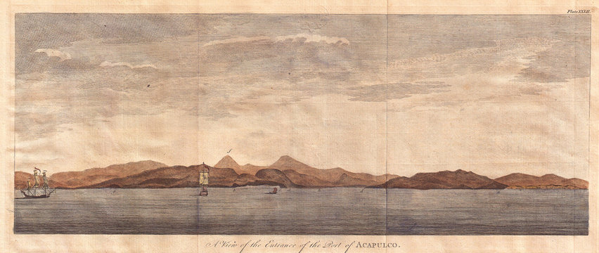 1745, Anson View of the Port of Acapulco, Mexico