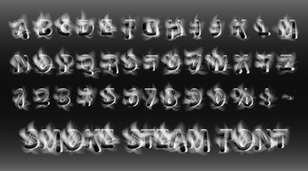 Smoke font. Smoky letters and numbers. Alphabet. Smoke steam vector font.