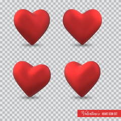 3D heart icon set for Valentine's day on transparent background