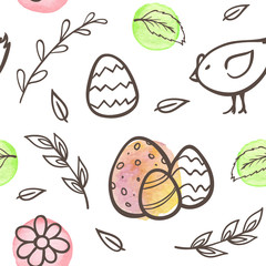 Easter pattern with eggs and chicken