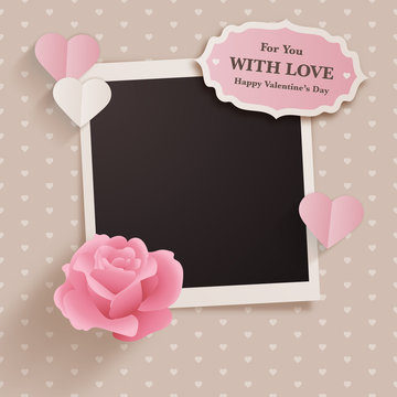 Scrapbook style valentine's day design with photo template and cute romantic elements