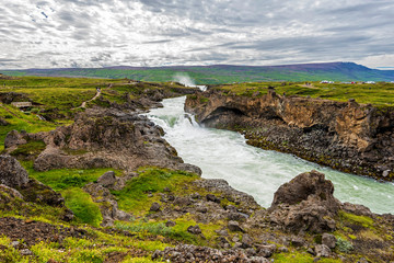 Landscape of Skjalfandafljot river at downstream of Godafoss waterfall In Northeastern Iceland.