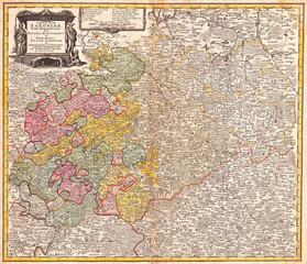 1757, Homann Heirs Map of Saxony, Germany, and the Czech Republic