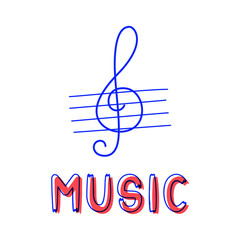 Fototapeta premium Hand draw treble clef icon in doodle style for your design with lettering